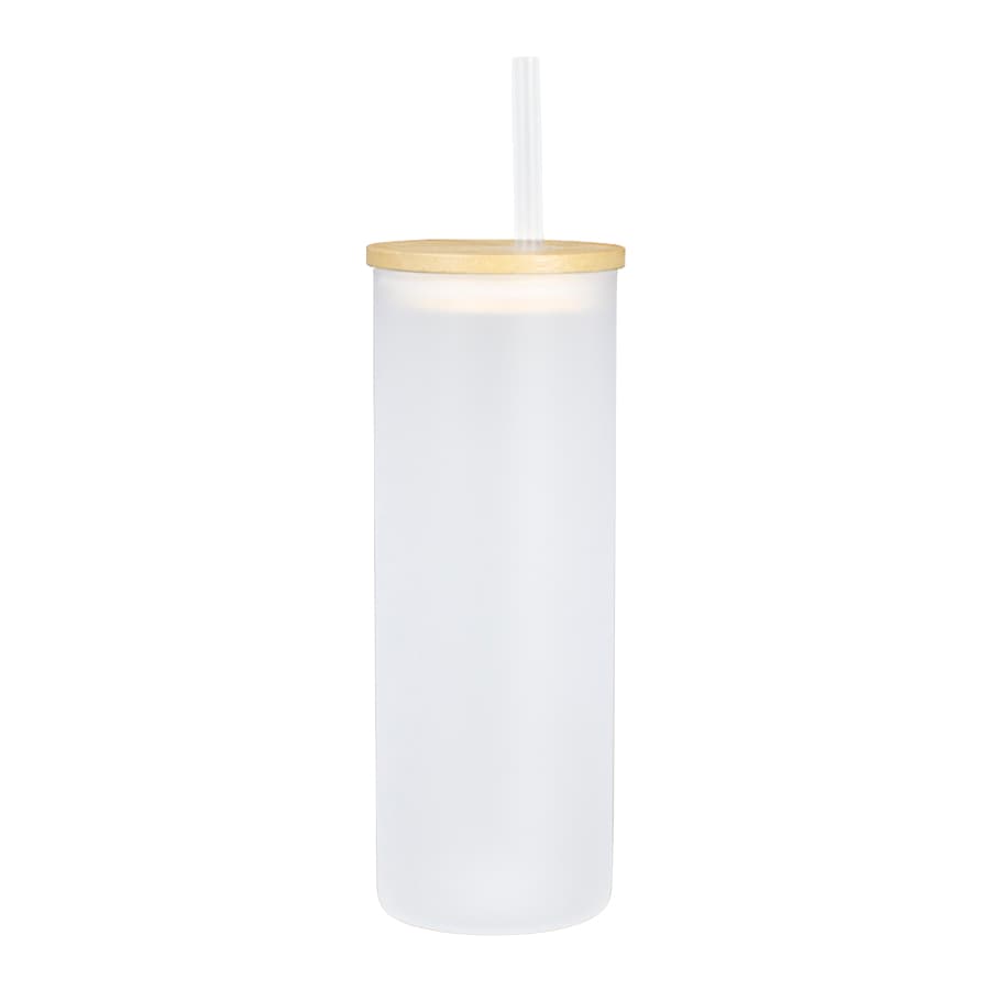 Botella Vidrio Borosilicato Sublimación, tapa Bamboo 500cc 2