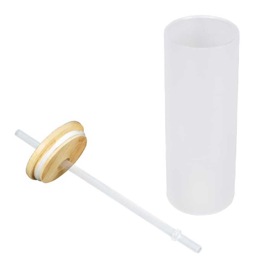 Botella Vidrio Borosilicato Sublimación, tapa Bamboo 500cc 3