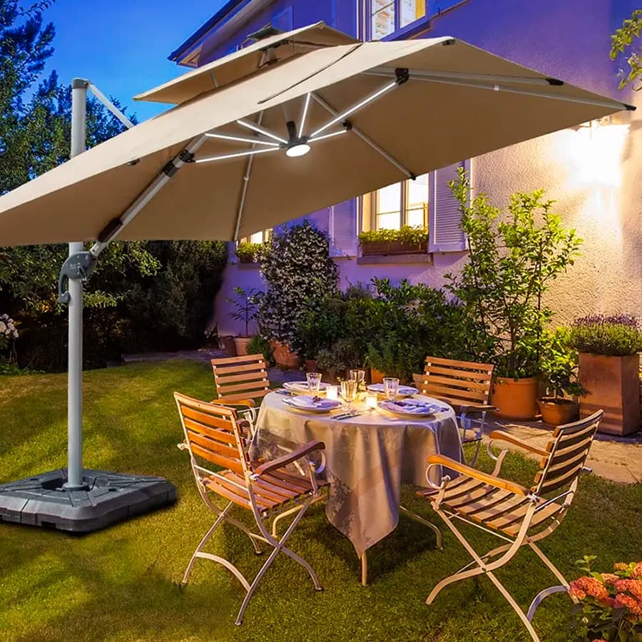 Quitasol WINDPROOF; UV; LED de 3x3M 4