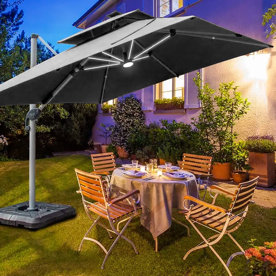 Quitasol WINDPROOF; UV; LED de 3x3M 5