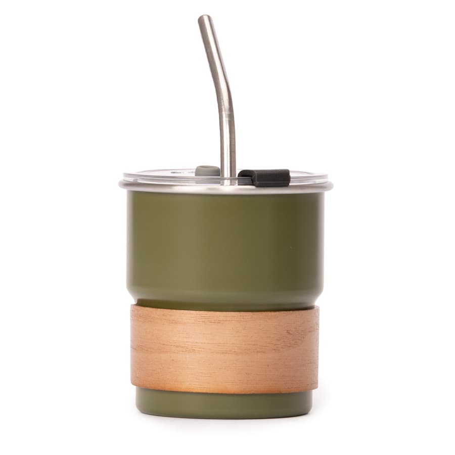Vaso Térmico metálico «CAMP» 300cc. con Bombilla y Grip de Madera. 4