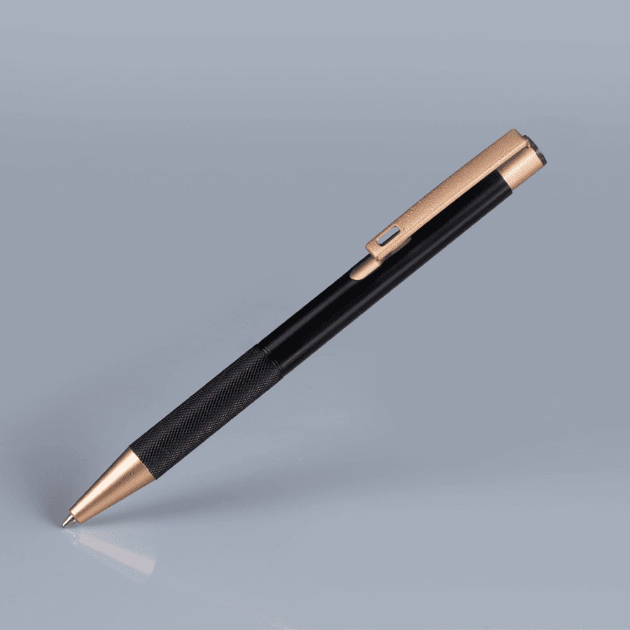 Bolígrafo de aluminio negro «STRONG», con terminales encobrizados.