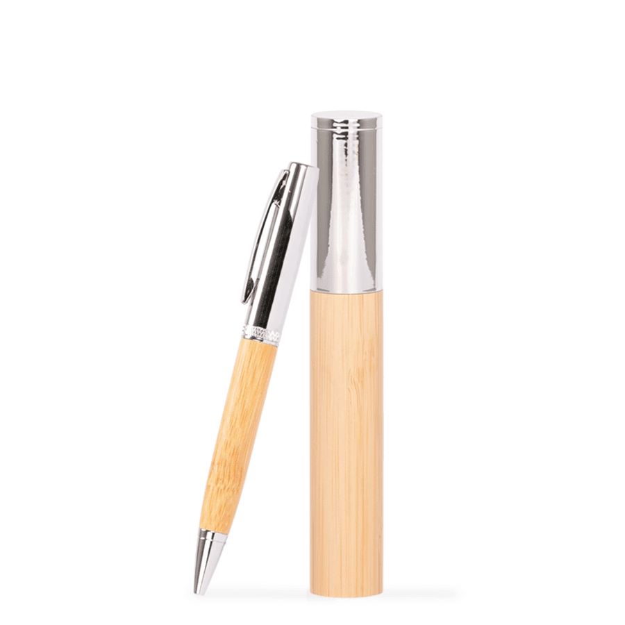 Bolígrafo metálico «AIRLIE» con grip de bamboo y estuche.